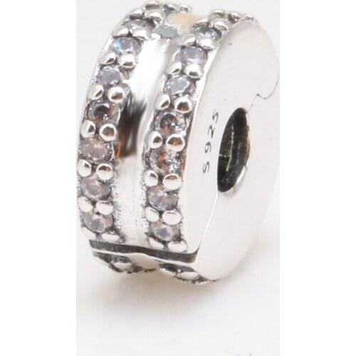 S925 sterling silver double ring fixing clip Christmas style full inlaid zircon positioning buckle jewelry Fit Original Bracelet