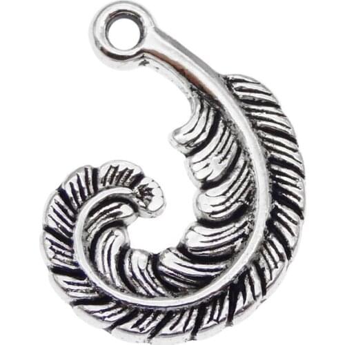 Julie Wang 15PCS Curved Feather Charms Antique Silver Color Zinc Alloy Pendants Bracelet Jewelry Making Accessory