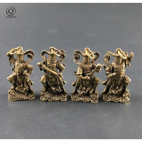 Classic Copper Four Law Enforcement God Buddha Statue Keychains Pendants Small Ornaments Lucky Home Decor Desktop Decorations