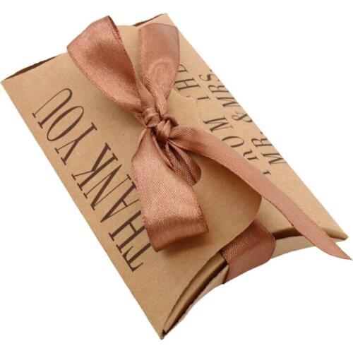 20pcs Kraft Paper Box 11x6.7cm Pillow Shape Candy Box Wedding Favor Thank You Gift Boxes for Baby Shower Birthday Party Supplies