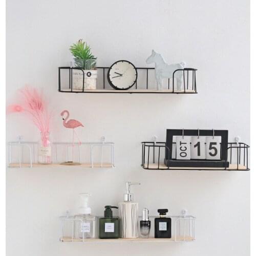 Wrought Iron Wooden Wall Shelf Living Room Kitchen Wall Decoration Storage Finishing Home Wall Hanging