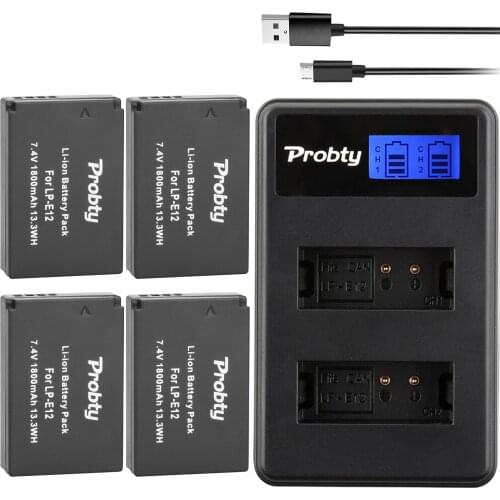 1800mAh LP-E12 LP E12 LPE12 Li-ion Battery + LCD USB Dual Charger for Canon EOS M50, EOS M100,100D Kiss X7 Rebel SL1 Camera