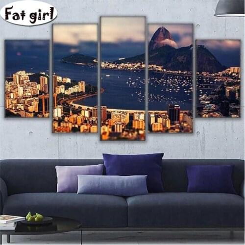 5 piece diamond painting Seaside city mountain view picture 5d Diy embroidery cross stitch beautiful scenery square round drill
