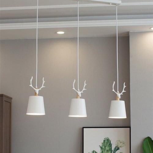 Nordic Modern Creative Pendant Lights Bedroom Warm Cute Pendant Lamp Restaurant Bar Decor Hanging Light Deer Black White 3Lights