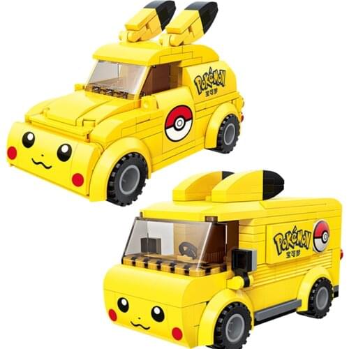 New Cartoon Anime Pokemon Pikachu Cute Car Bus Model Building Blocks Bricks Sets Classic Movie Dolls Kids Toys For Children Gift