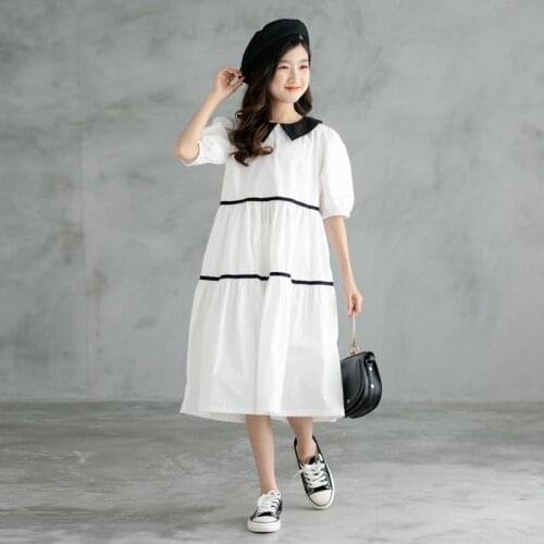 8 to 12 years Elegant Girls White Long Dress 2021 New Kids Summer Dress Teen Patchwork Cotton Dress