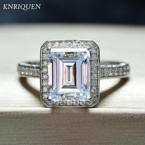 Luxury 100% Real 925 Silver 8*10mm Aquamarine Topaz Ruby Diamond Wedding Engagement Ring for Girlfriend Party Cocktail Lady Gift