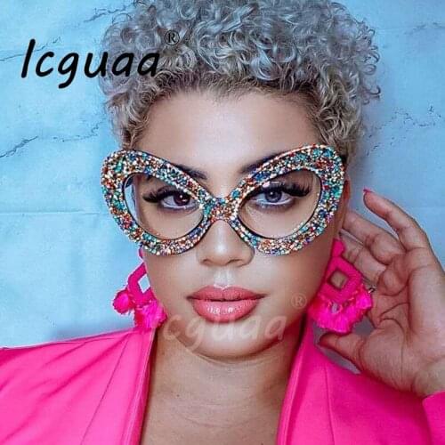 Luxury Brand Designer Rhinestone Eyelasses Women Cat Eyes Crystal Goggles Eye Protection Fashion Eyewear Optical Frame