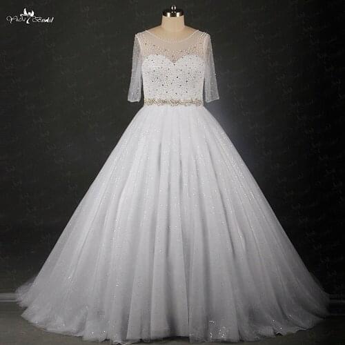 RSW1375 Yiaibridal Real Job Plus Size 3/4 Sleeves Ball Gown Beaded Wedding Dress