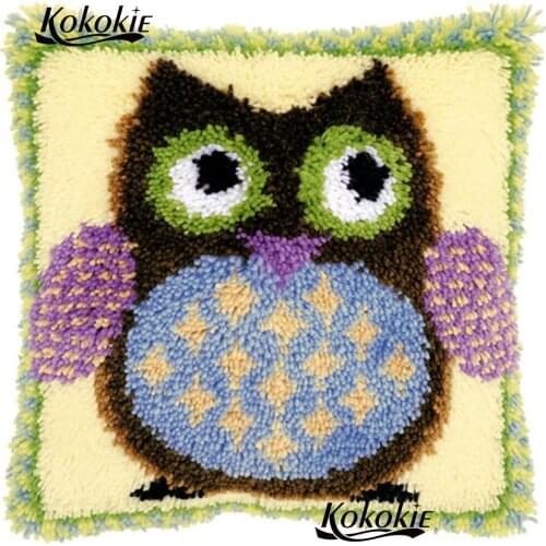 Handmade Unfinished Embroidery Pillowcase diy rug cartoon owl 3d carpet Latch hook rug making kit Crocheting Kit Rug Yarn