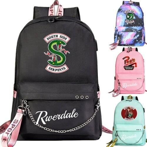 New TV Series Riverdale Prints Boys Girls Kids School bag Women USB Chain Backpack Canvas Men Bagpack Packsack Bookbag