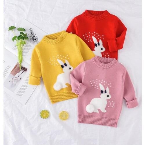Girls Sweater Kids Baby Clothes Cute Bunny Sweater Winter/autumn Pullover Sweater Casual Children Long-sleeved Top Clothes Warm