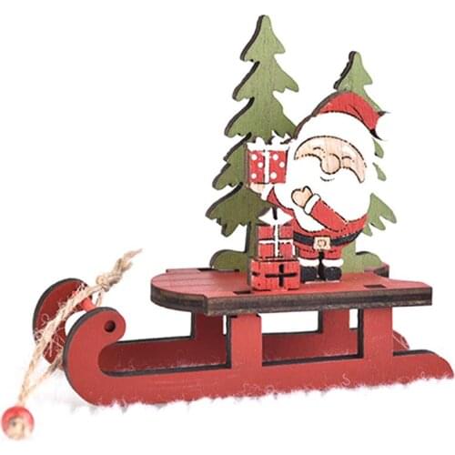 1pc Christmas Sled Decoration DIY Elk Santa Table Decoration Snowman Wooden Ornament Home Crafts Party Supplies