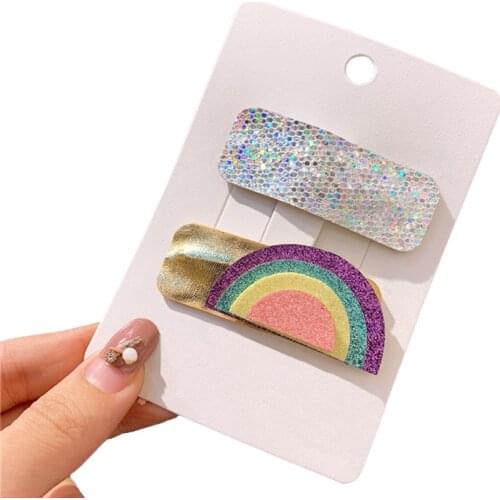 2Pcs Girls Cartoon Hair Clip Star Rainbow Hairpins Children Fashion Barrette Kids Cute Watermelon Fruit BB Clip Hair Accessories