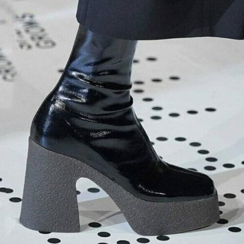 New Woman British Style Square Toe Knight Boots Elastic Socks Thin Leg Thick Sole High Heel Waterproof Platform Over Knee Boots