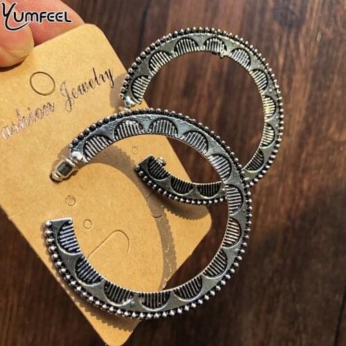 Yumfeel New Vintage Jewelry Earrings Antique Golden Vintage Tibetan Silver Hoop Earrings for Women Gifts Vintage Hoops