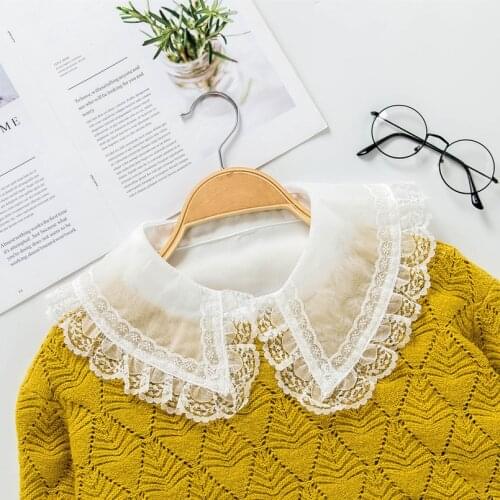 Women Lace Cotton Fake Collar Detachable Collar Vintage Shirt Collar Blouse Top Ladies Big Mesh False Blouse Collar Half Shirt