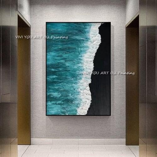 100% Handmade Modern abstract Wall Art Canvas blue Sea Beach Modern Decoration Wall Painting For Living Room