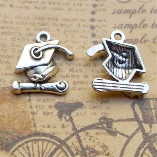 100Pcs/lot Antique Silver Doctorial Hat Charms 17*16MM Gu Qi Charms for Jewelry Making Graduate Gift