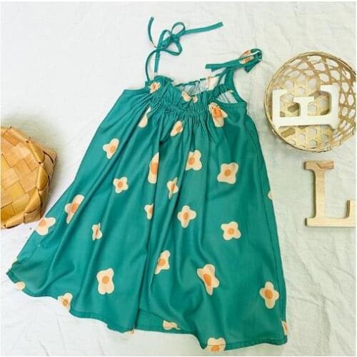 2021 New Summer Girls Three Piece Floral Suspender Dress With Jumpsuit