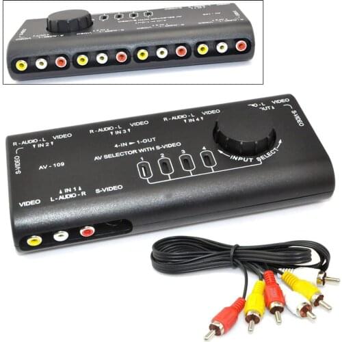 4 x1 Audio Video Signal Switcher S-Video Selector Splitter with RCA Cable for VCD DVD Video Camera Game Recorder Game to TV
