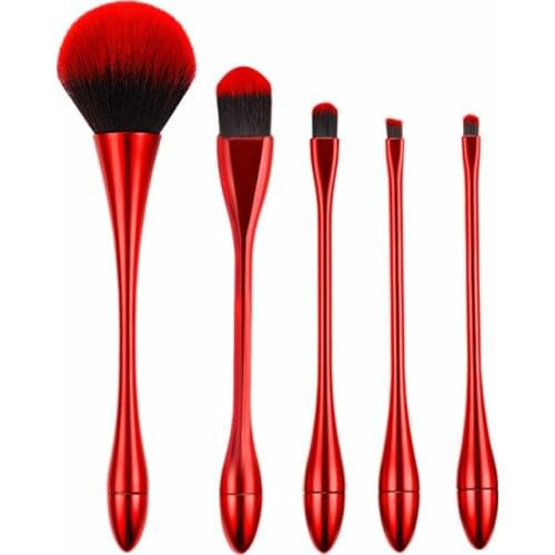 5pcs/set Slim Waist Red Makeup Brush Electroplating Powder Blush Eye Shadow Brushes Beauty Tools