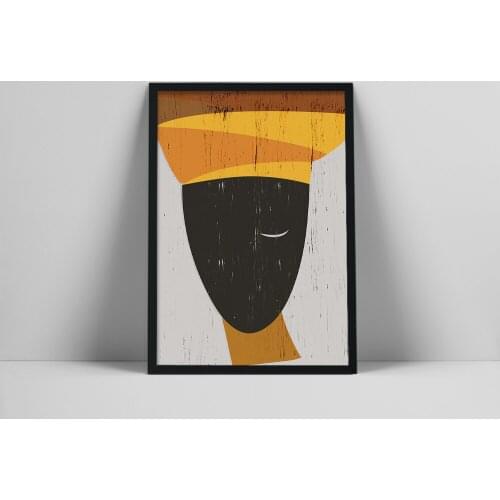 African ethno woman, yellow black orange abstract artwork woman portrait, modern collage, contemporar, Mr, e wall deouette,anlis