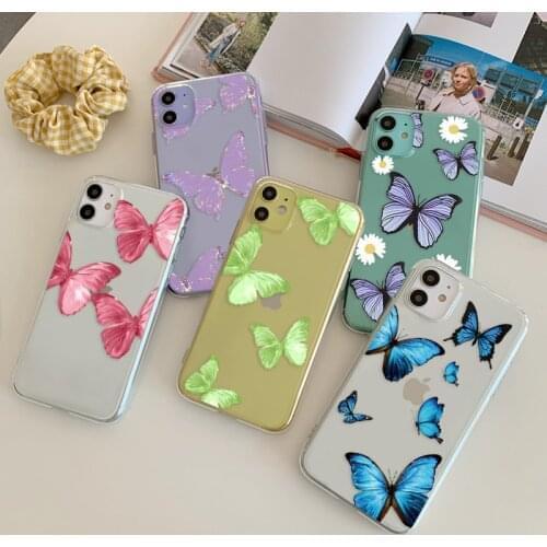 Cute Butterfly TPU Phone Case For iPhone 11 12 Mini 11Pro XR XS Max X 7 8 6 Plus 5 S SE 2020 12Pro Transparent Bumper Back Cover