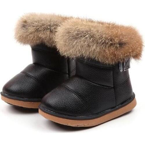 Kids Snow Boots for Girls Boys Winter Children Plush Rabbit Fur Soft Bottom Toddlers Cotton Shoes