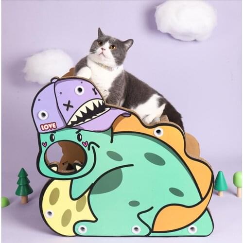 Dinosaur Pattern Cat House With Scratching Pad Outside 2 In 1 Cat Nest Scratcher Toy Cute Cozy Cat Bed Mat
