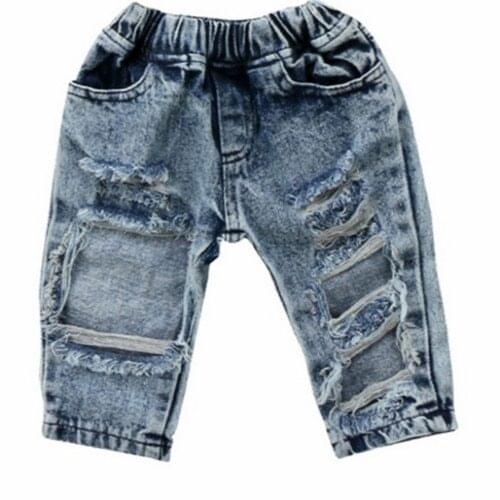 Toddler Kid Baby Boys Girls Causal Elastic Waist Destroyed Ripped Jeans Pants