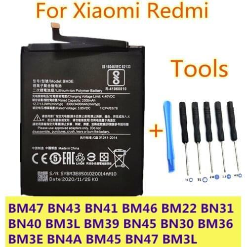 +Tools ! Battery BM47 BN43 BN41 BM46 BM22 BN31 BN40 BM3L BM39 BN45 BM36 BM3E BN4A BM45 For Xiaomi Replacment