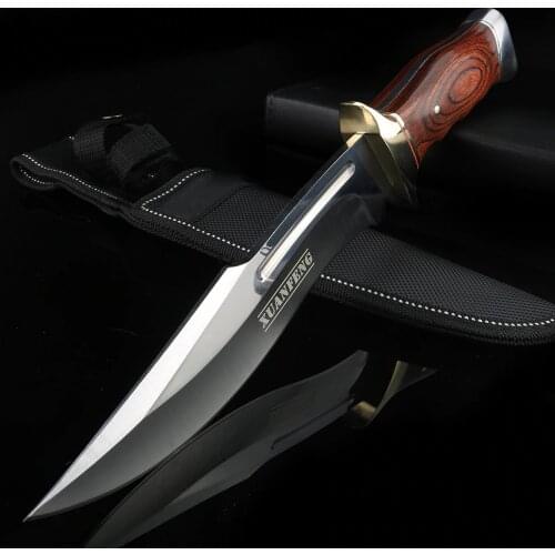 Outdoor knife wooden handle titanium alloy short knife wild hunting survival knife camping multifunctional straight knife