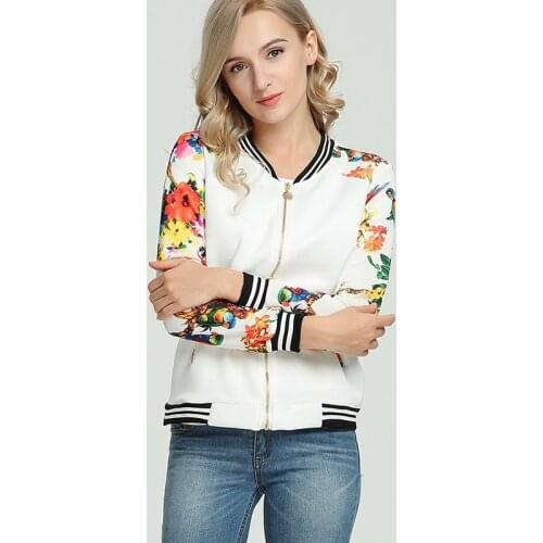 Bomber Baseball Spring Jacket For Women 2021 Fashion Basic Jackets Long Sleeve Print Cotton Female Jacket Casual Outerwear Coat