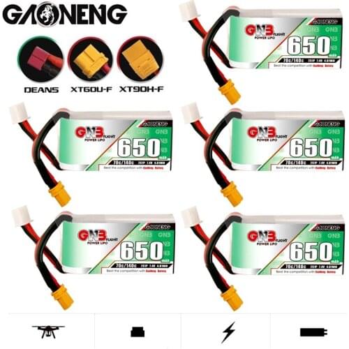 5Pcs GNB HV Lipo Battery 7.4V 650mAh 2S 70C/140C with T/JST/XT-60/XT30U-F Plug for DYS FPV Racing Drone 4 Axis RC Drone Parts