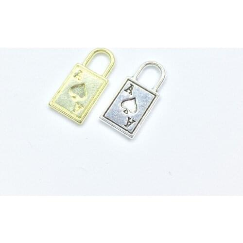Eruifa 20pcs 19*9mm Pretty Poker Lock Zinc alloy Jewelry DIY Charms Pendant Necklace,Eearrings 2 Colors