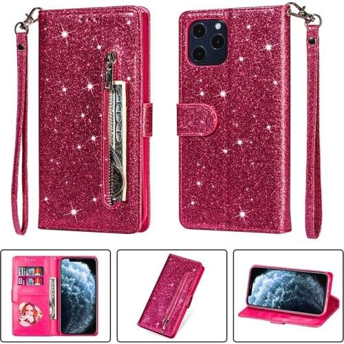 Fashion Glitter Leather Wallet Card Slots Flip Case Cover For iPhone 6 6S 7 8 11 Pro Max 12 Mini 12 Pro Max X/Xs Max XR SE 2020
