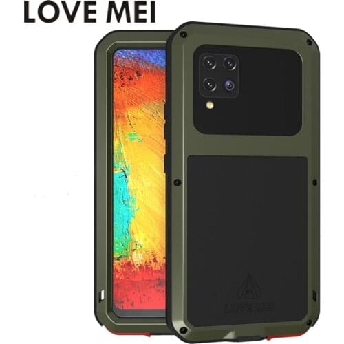 Love Mei Powerful Heavy Shockproof Fundas Metal Cover For Samsung Galaxy A42 A72 A52 A32 5g Case Silicone Coque Toughened Glass