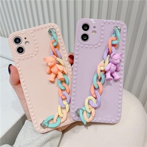 Colorful Wrist Chain Phone Case For iPhone 12 Pro Max XR XS Max 7 8 Plus Cute Cartoon Bears Bracelet Cases For iPhone 11 ProMax