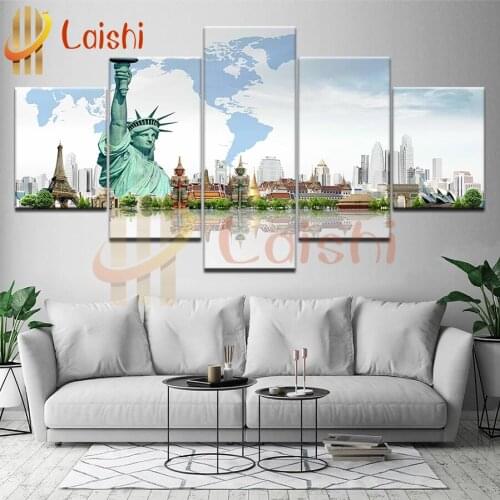 5pcs diamond painting kit Creativity Statue of Liberty Full Square Round Diamond Embroidery Wall Pictures for Room Decoration