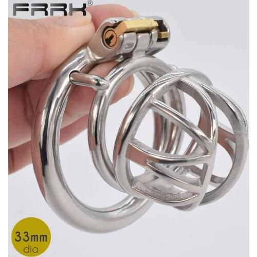 FRRK Chastity Cage Kit Metal Male Bondage Belt Devices Steel Penis Rings Sissy Cock Lock Holy BDSM Fetish Adult Sex Toys for Men