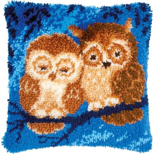 Latch Hook Kit Pillow Cover with Printed Owl Pattern DIY Crochet Yarn Kits Hooking Pillow Cover for Adults and Kids