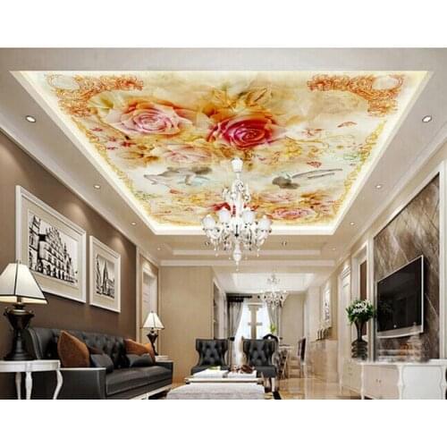Custom ceiling murals wallpaper ,angel and floral murals for the living room bedroom ceiling wall waterproof PVC papel de parede
