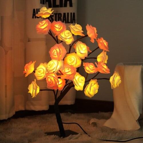 Table Flower Tree Rose Lamp Fairy Bonsai Tree Desk Lights USB/Battery Operated Gifts for Women Girls Teens Wedding Holiday Decor
