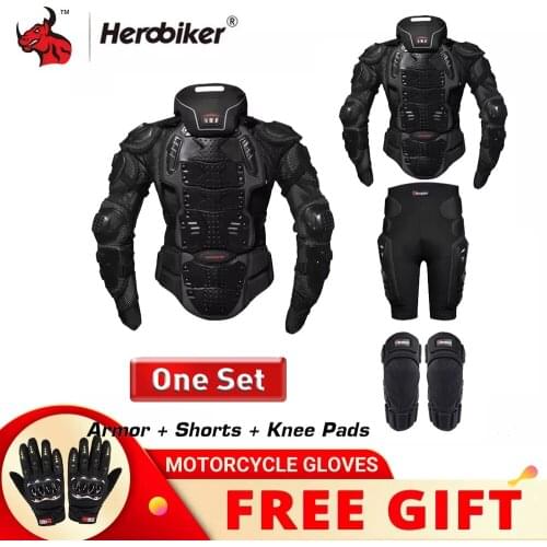 New Moto Motocross Racing Motorcycle Body Armor Protective Gear Motorcycle Jacket+Shorts Pants+Protection Knee Pads+Gloves Guard