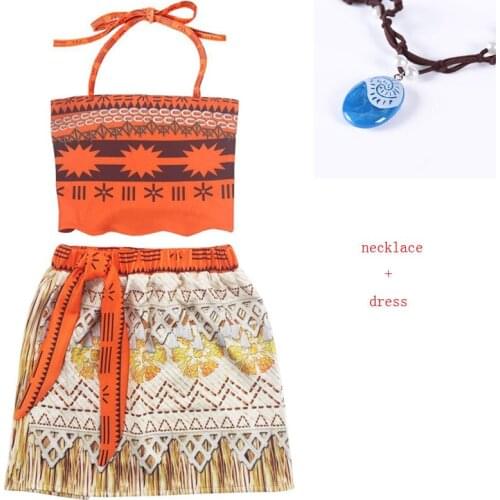 New Baby girls Princess Summer dress Moana Cosplay Costume for Children Vaiana Girls Party dresses with Necklace Beach Costumes