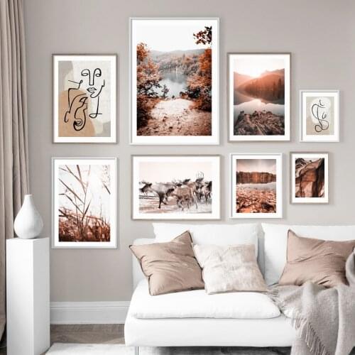 Deer Lake Tree Grass Desert Abstract Wall Pictures Field Scenery Decorative Canvas Painting Living Room Decoration Home Decor