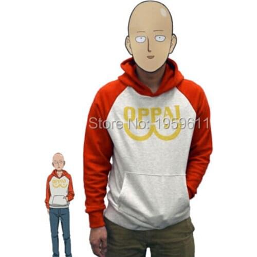 One Punch Man Hero Saitama Oppai Hoodie Cosplay Costume Hooded Jacket Sweatshirts Size S-2XL