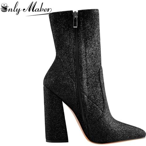Onlymaker Women'd Pointed Toe Ankle Booties Minimalistic Stretch Block Chunky High Heels Side Zipper Shoes Plus Size US5-US15
