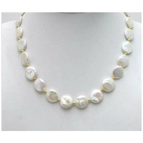 13-14mm Coin Round White Natural Pearl Chokers Necklace for Women 17